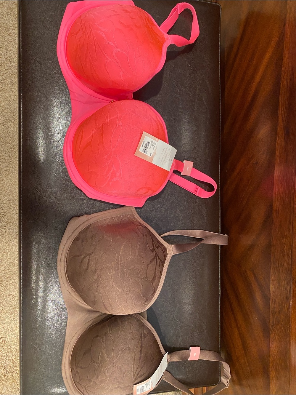 NWT 36 F Cacique Two T-Shirt Bras in Hot Pink and Taupe